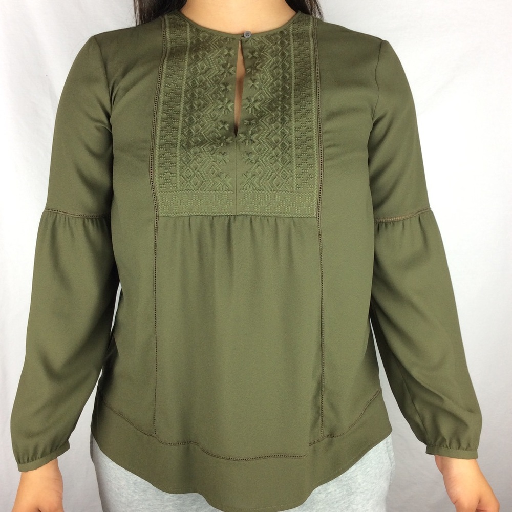 Banana Republic Army Green Embroidered Blouse
